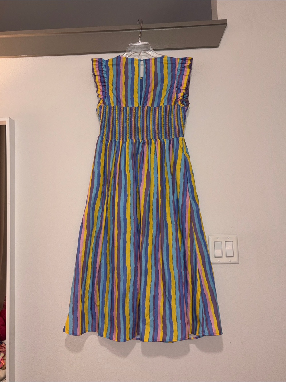 English Factory Stripe Smocked Midi Dress SZ M EUC - Picture 3 of 5